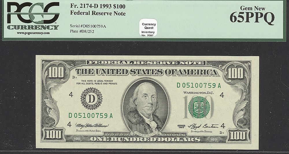 Fr.2174-D, 1993 $100 Cleveland FRN, Gem CU, PCGS65-PPQ